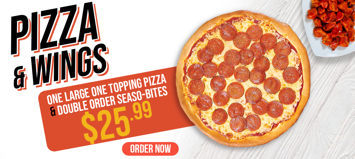 Large 1-Topping Pizza and Double order Seaso-bites Only $25.99