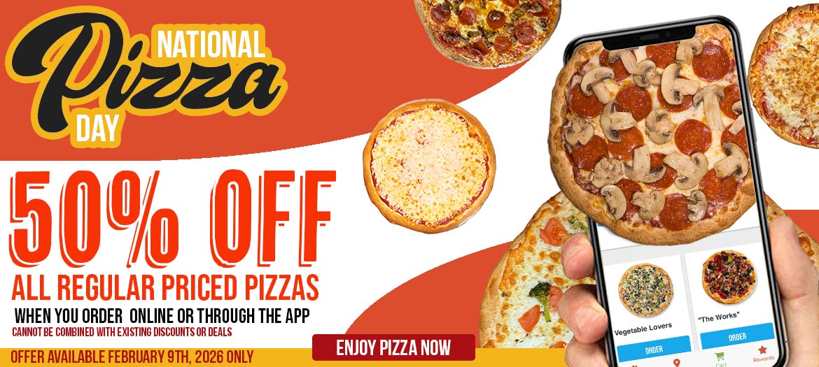 Get 50% Off Any Regular Priced Pizza.